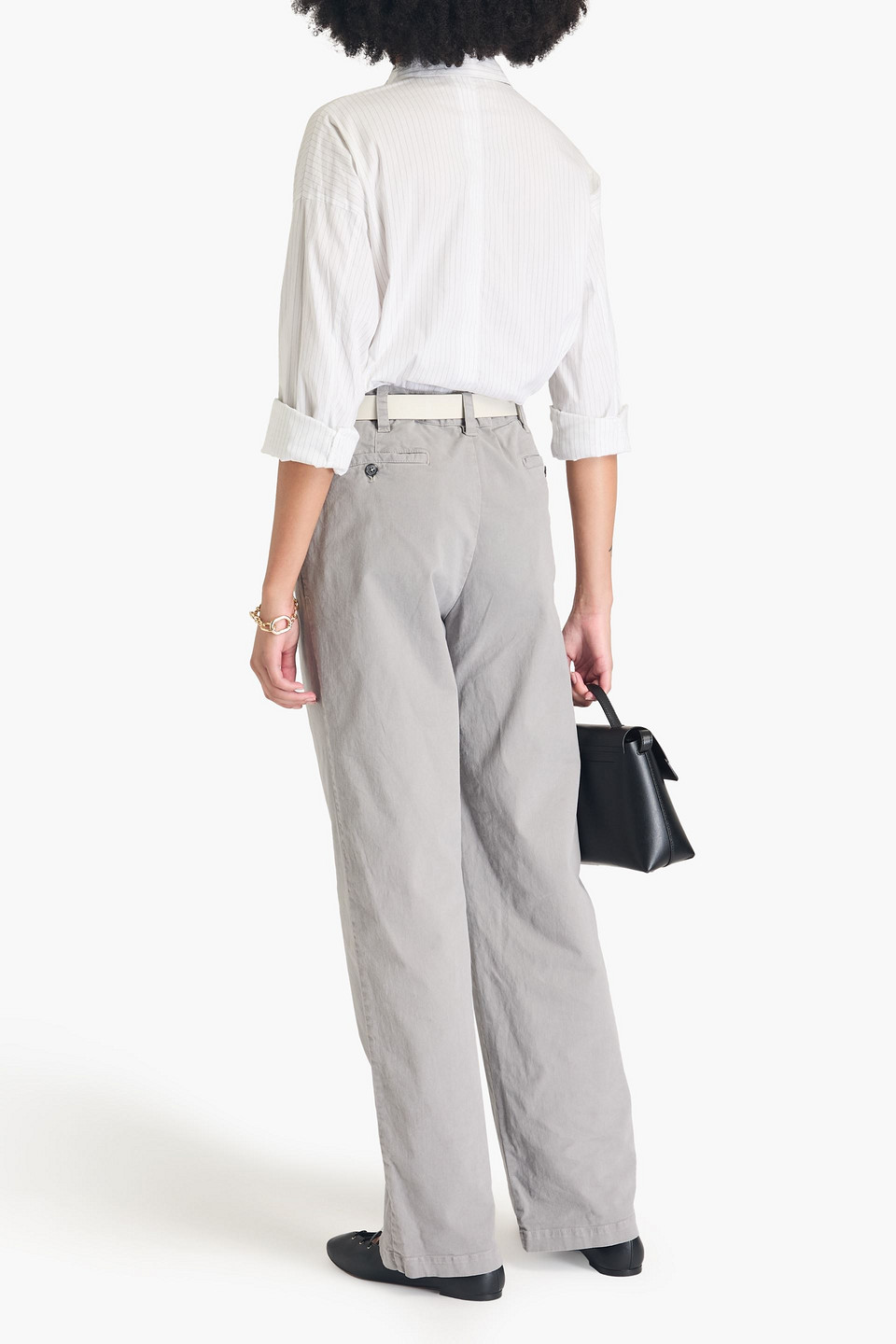 Nili Lotan Elliot Cotton-blend Twill Straight-leg Pants In Light Gray