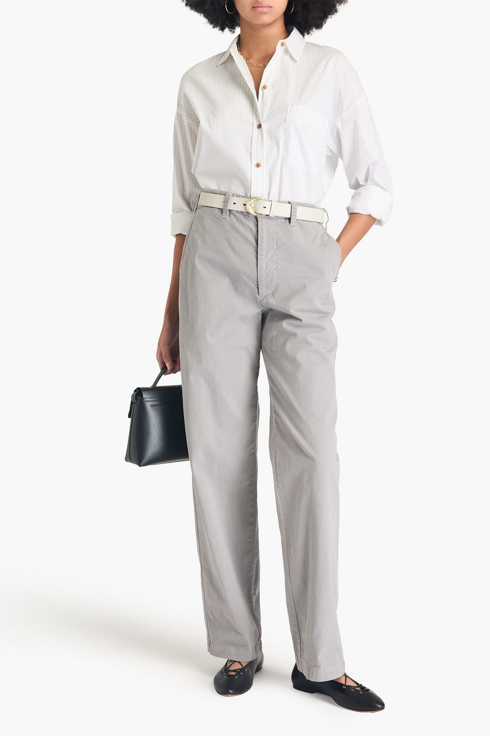 Nili Lotan Elliot Cotton-blend Twill Straight-leg Pants In Light Gray