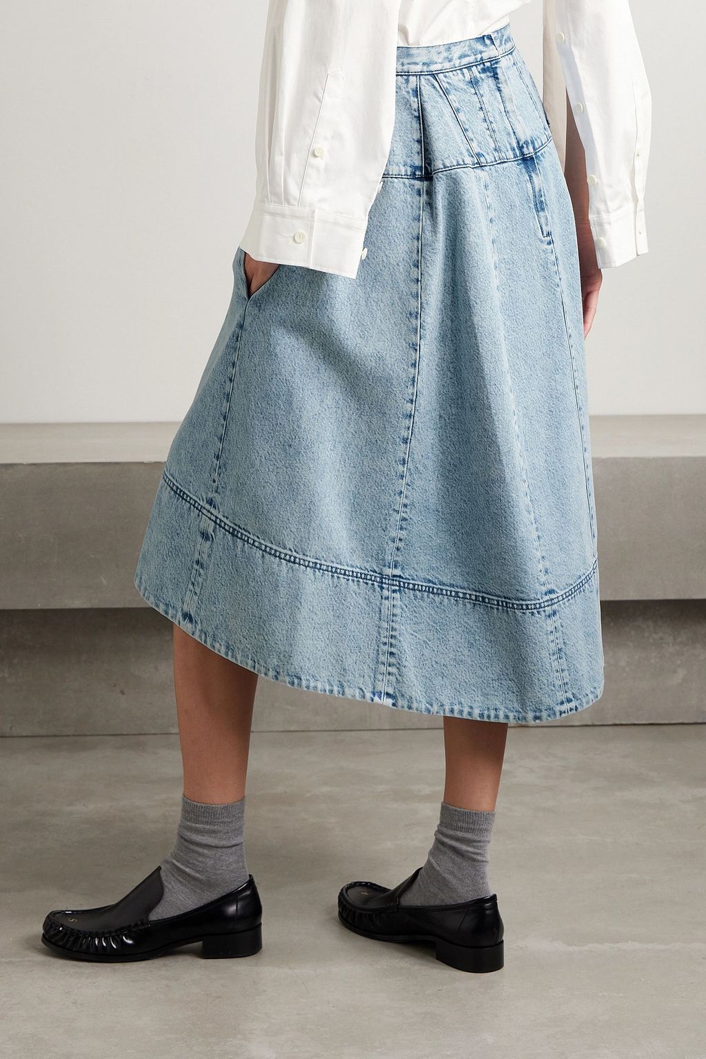 TIBI デニム ミディ丈スカート パネルデザイン
