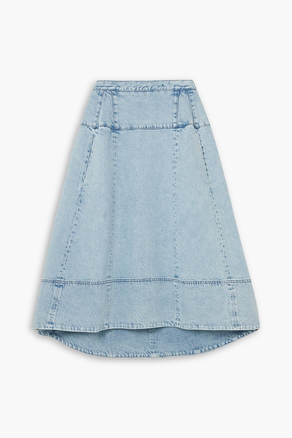 Tibi Paneled Denim Midi Skirt In Blue