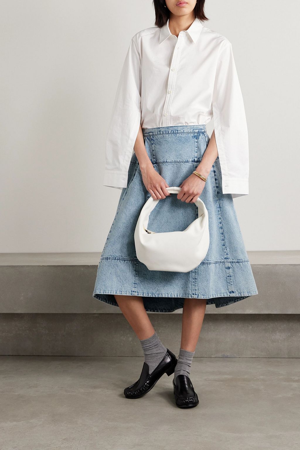 TIBI デニム ミディ丈スカート パネルデザイン