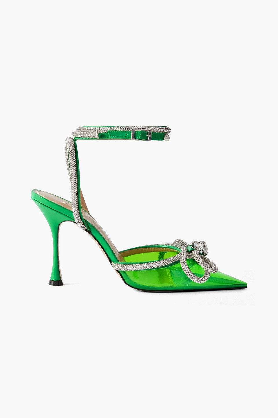 Mach&mach Double Bow Crystal-embellished Neon Pvc And Patent-leather Pumps In Green