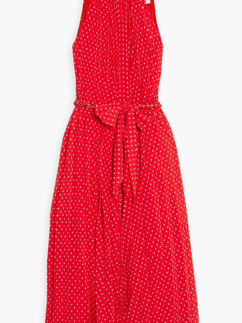 chain-embellished polka dot crepe de chine mini dress