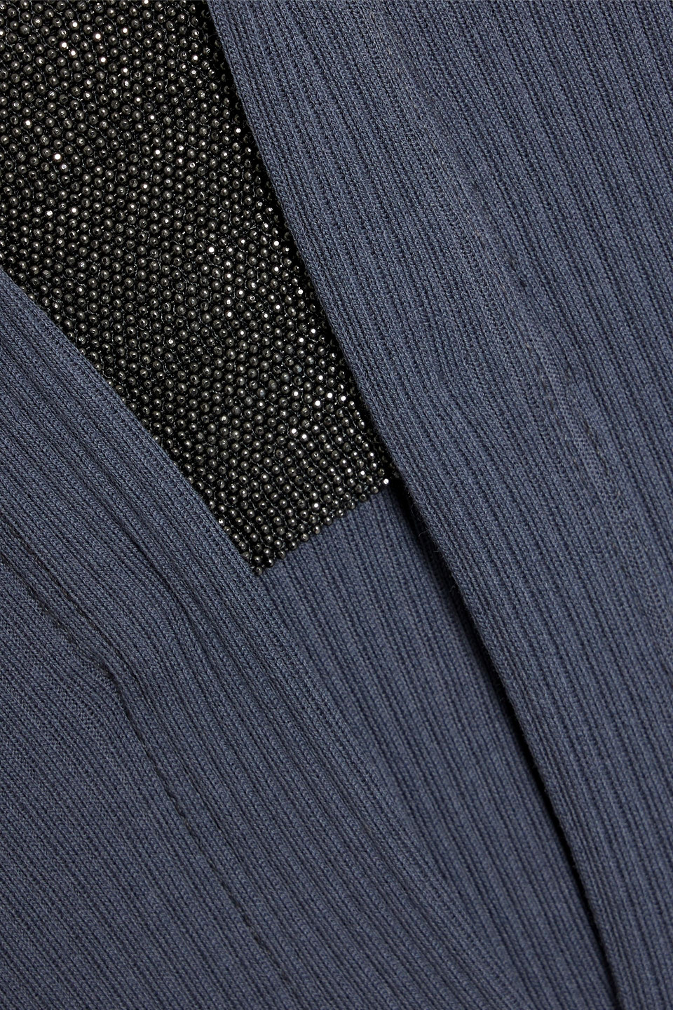 Brunello Cucinelli Cutout Bead-embellished Ribbed Cotton-jersey Top In Slate Blue