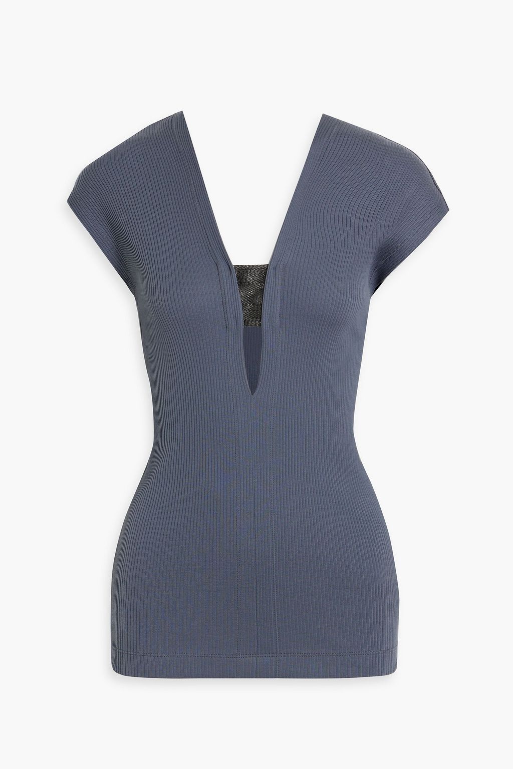 BRUNELLO CUCINELLI Cutout bead-embellished ribbed cotton BRUNELLO CUCINELLI Cutout bead-embellished ribbed cotton