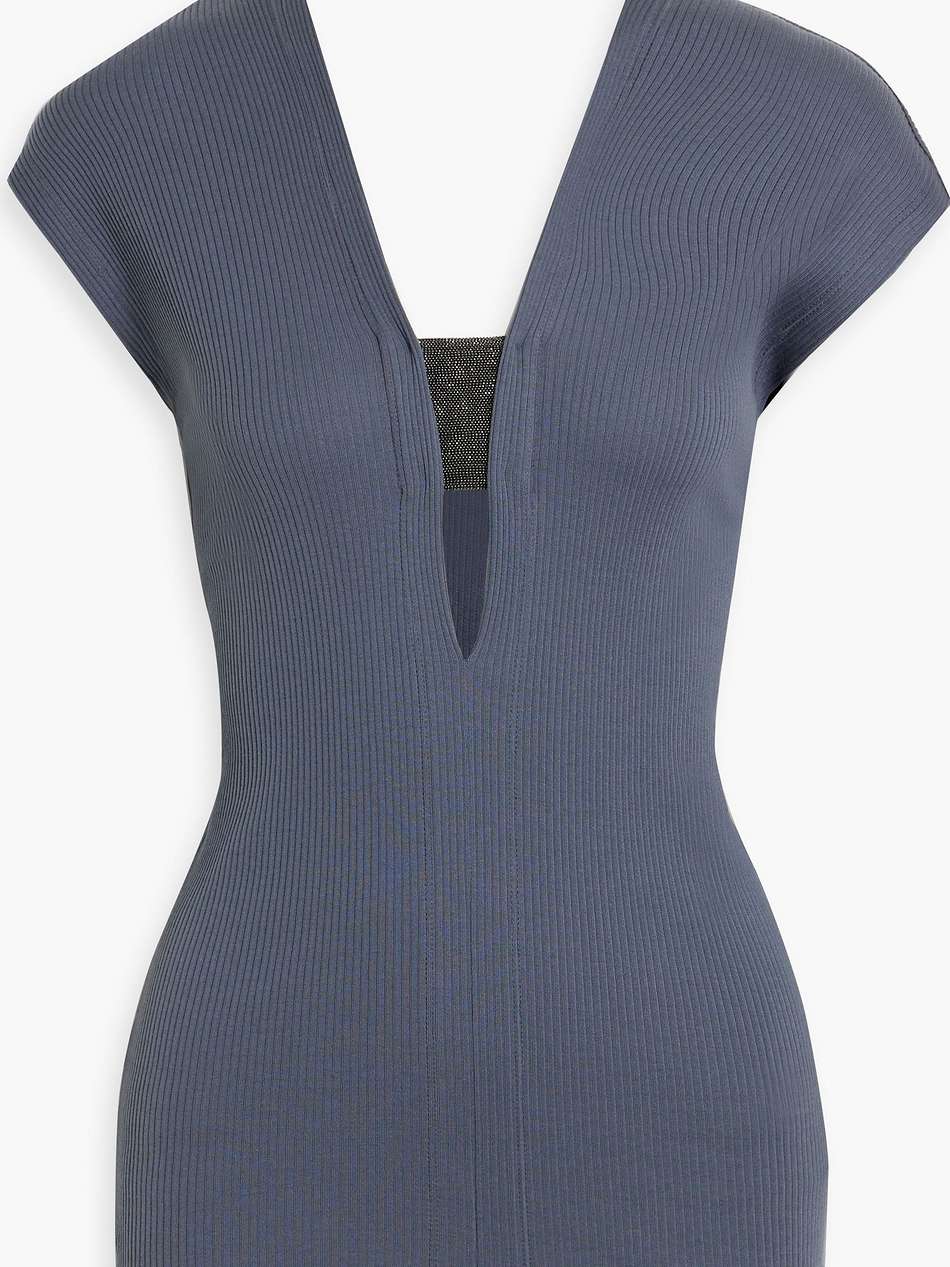 cutout bead-embellished ribbed cotton-jersey top
