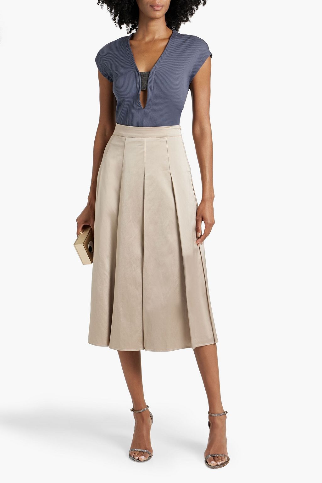 BRUNELLO CUCINELLI Cutout bead-embellished ribbed cotton BRUNELLO CUCINELLI Cutout bead-embellished ribbed cotton