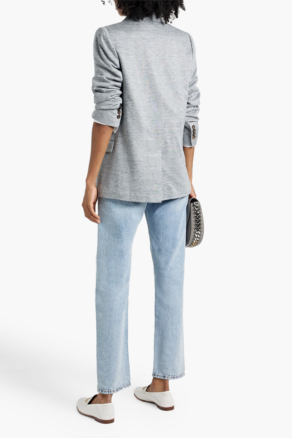 BRUNELLO CUCINELLI DOUBLE-BREASTED MÉLANGE LINEN AND SILK-BLEND BLAZER