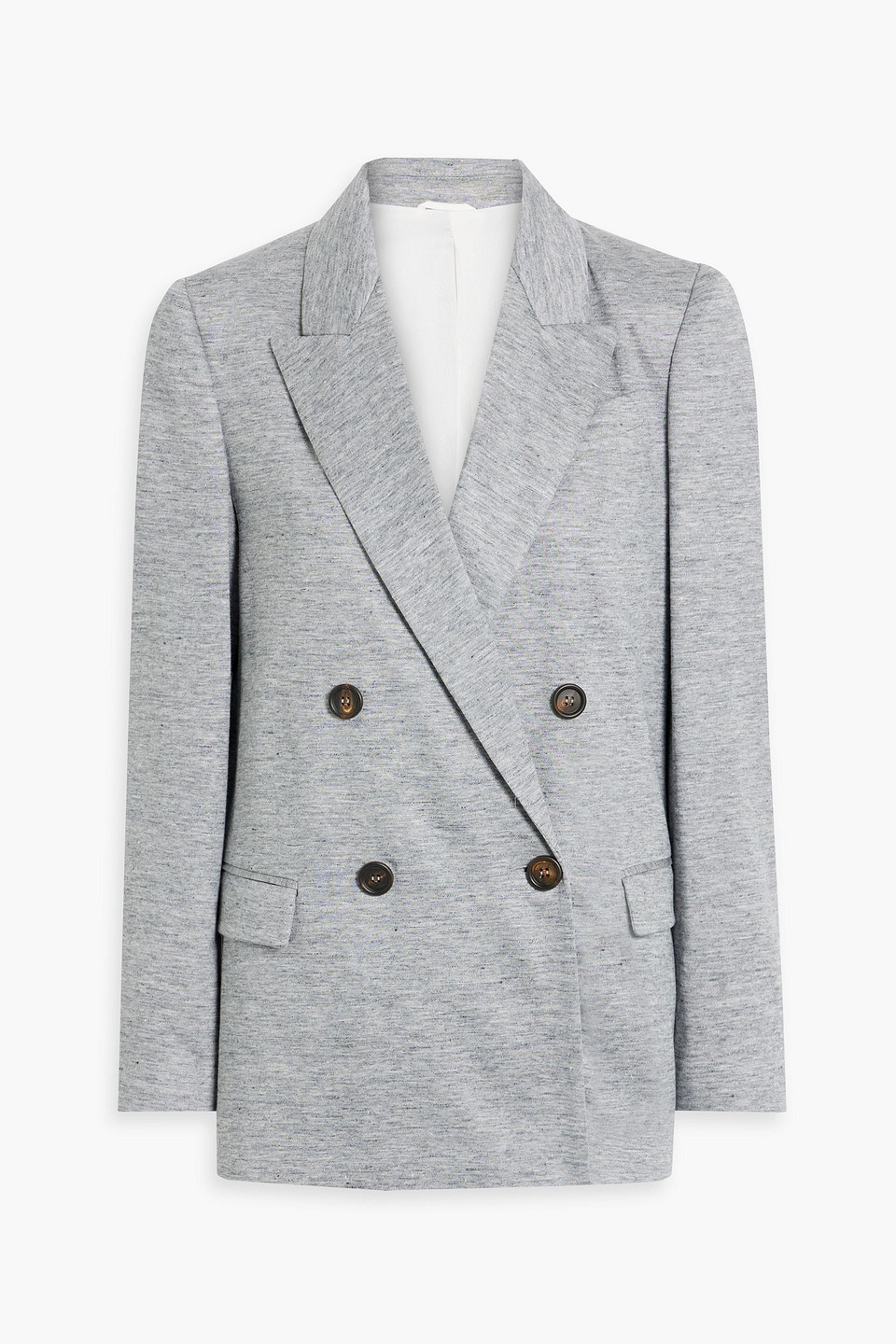 Brunello Cucinelli Double-breasted Mélange Linen And Silk-blend Blazer In Light Gray