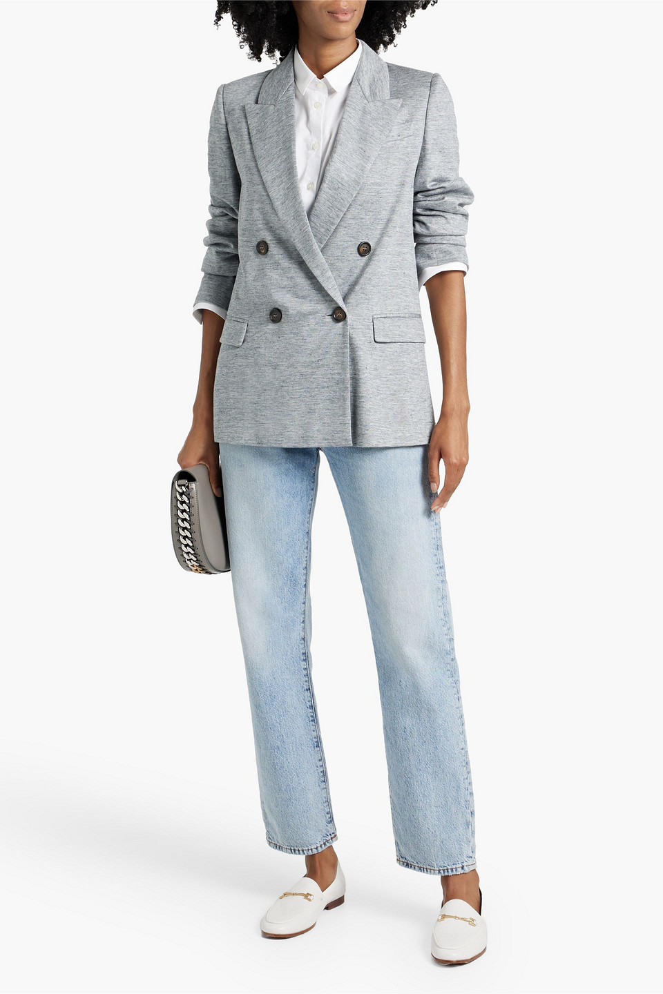 BRUNELLO CUCINELLI DOUBLE-BREASTED MÉLANGE LINEN AND SILK-BLEND BLAZER