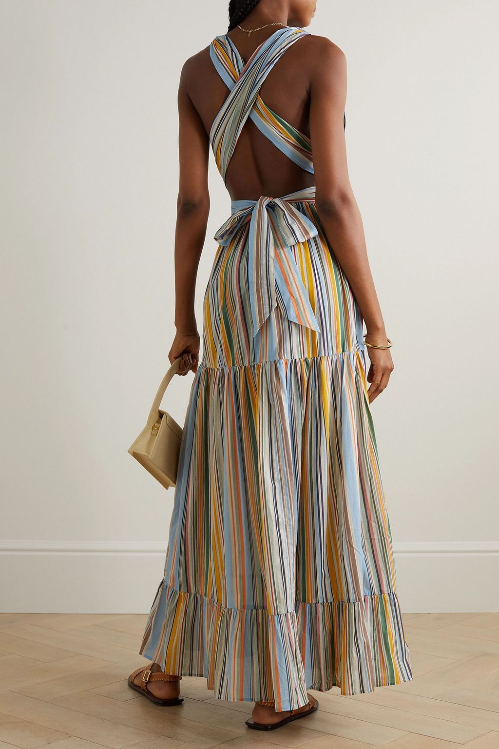 HANNAH Chloe striped cotton-voile maxi dress