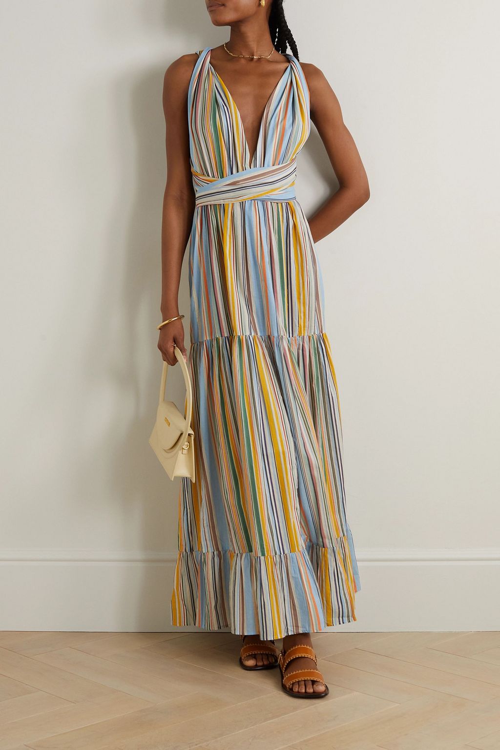 HANNAH Chloe striped cotton-voile maxi dress