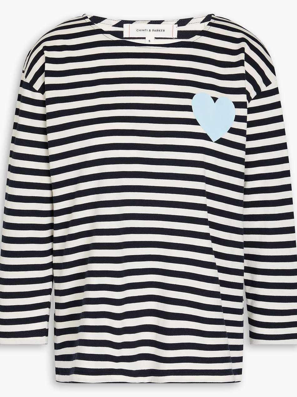 embroidered striped cotton-jersey top
