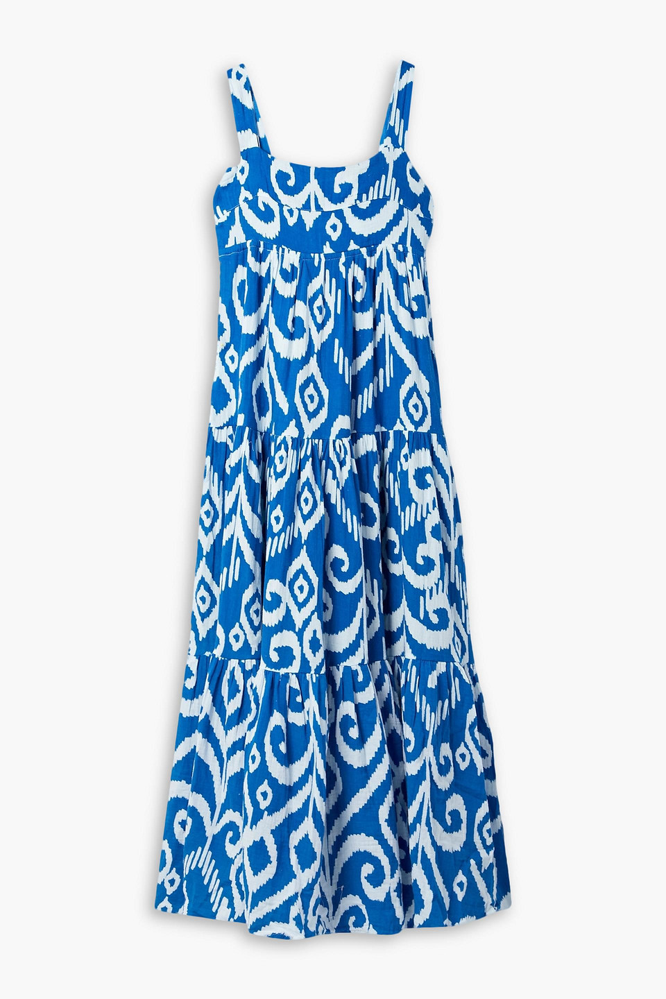 Honorine Marguerite Tiered Printed Cotton-gauze Maxi Dress In Cobalt Blue