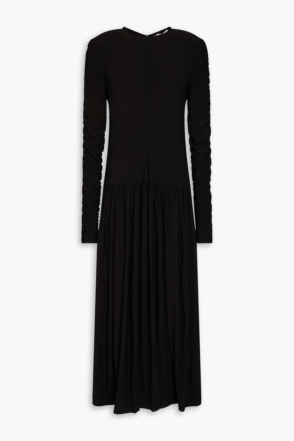 Tibi Ruched Jersey Midi Dress In Black
