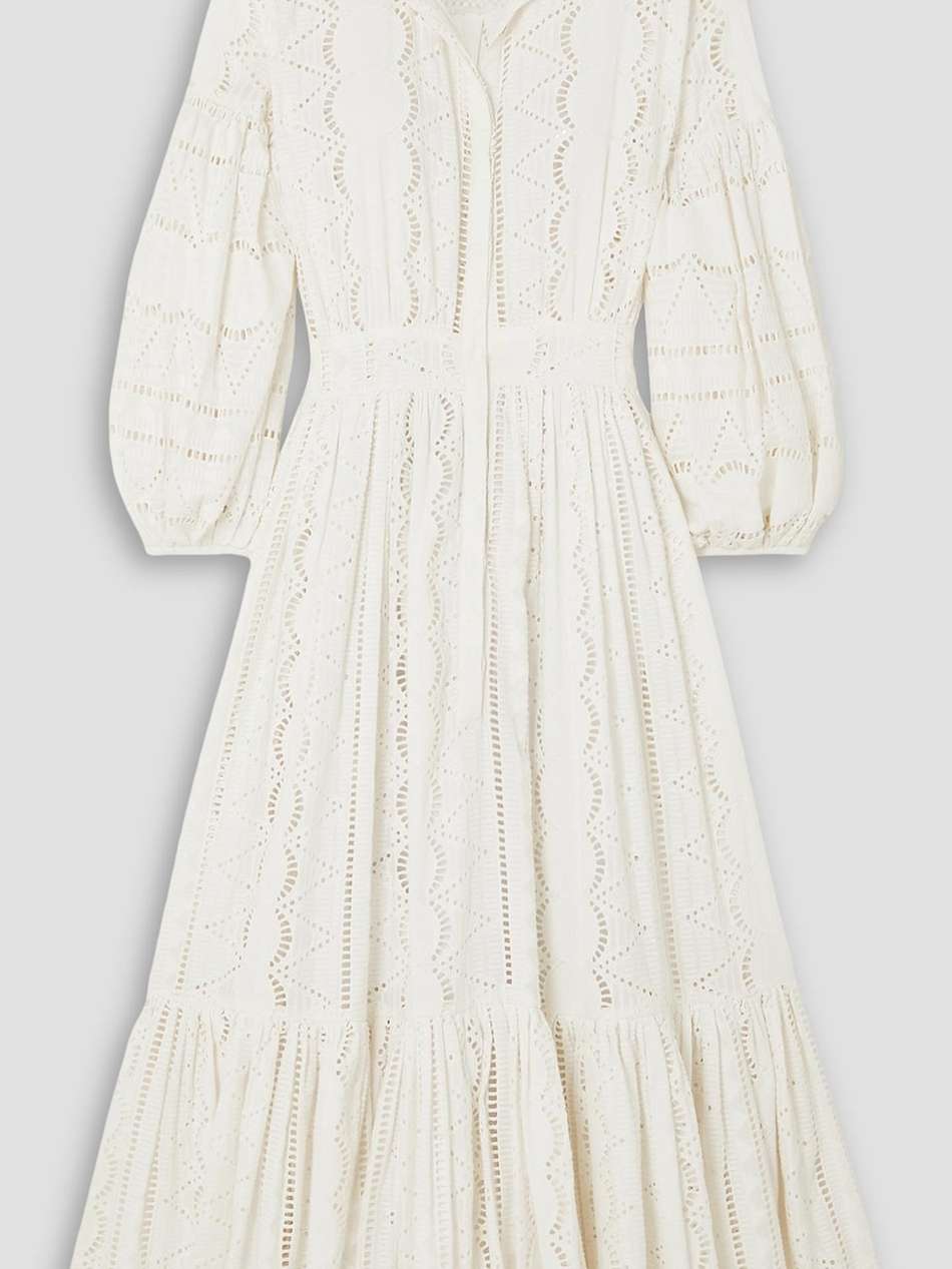 sienna tiered broderie anglaise cotton midi dress