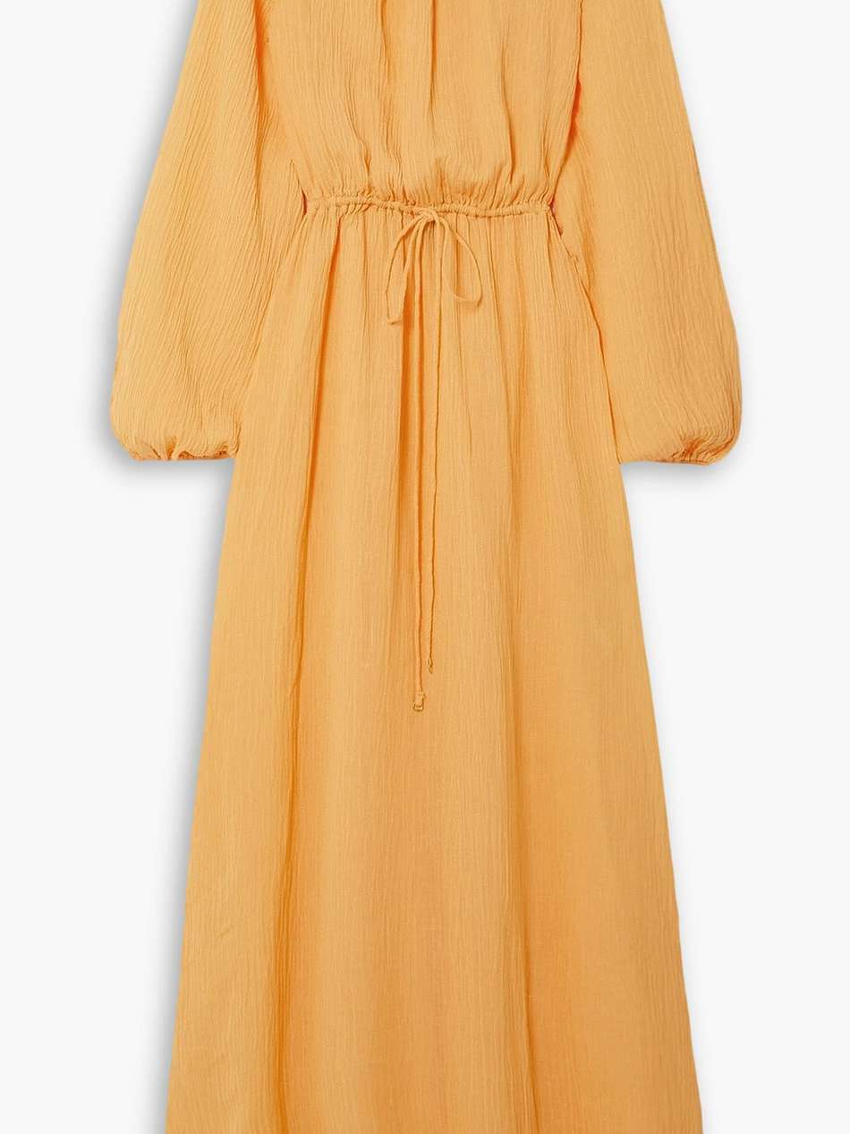rosalie tie-detailed crinkled linen-blend gauze maxi dress
