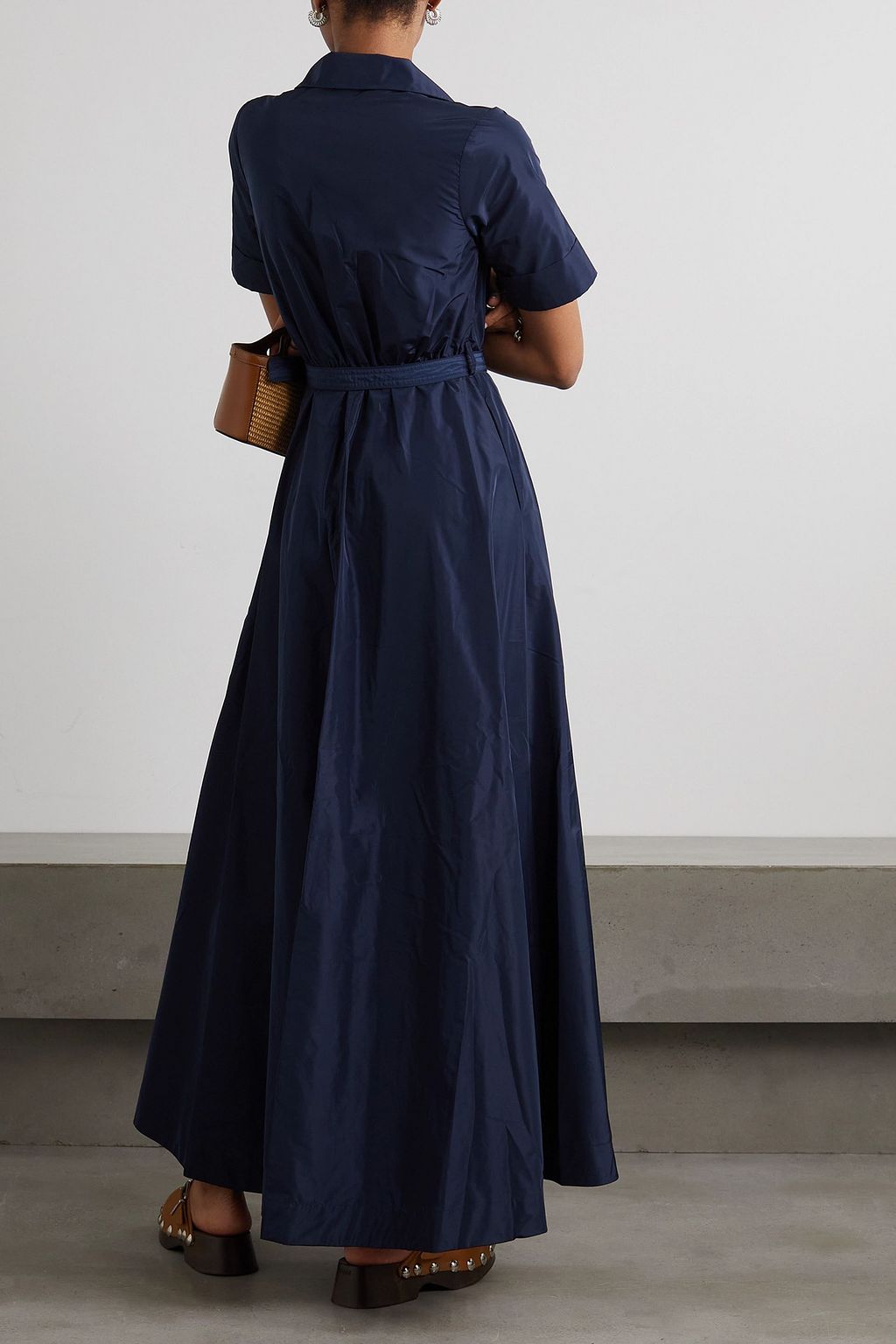 STAUD Millie embellished belted taffeta maxi shirt dress