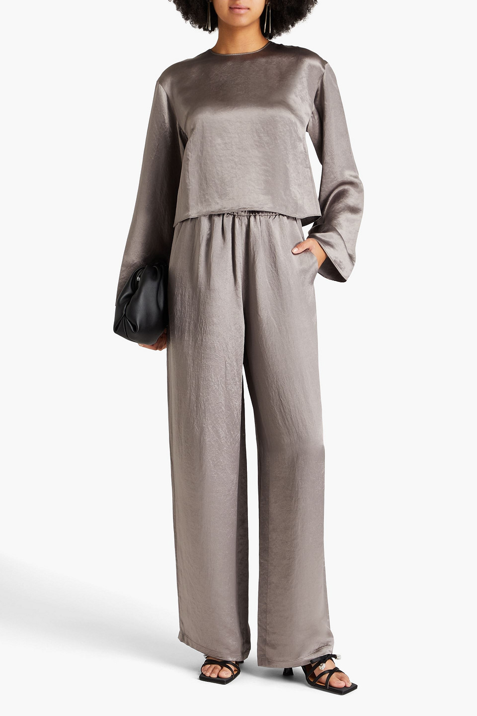 Tibi Satin-twill Top In Gray