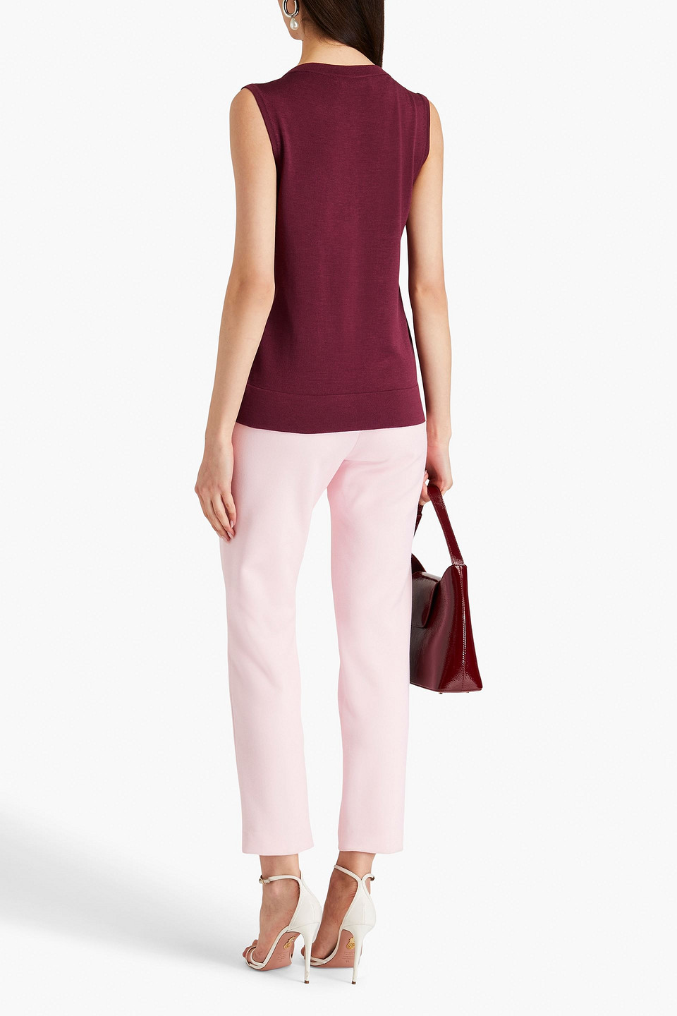 Oscar De La Renta Floral-print Silk-blend Twill Top In Burgundy