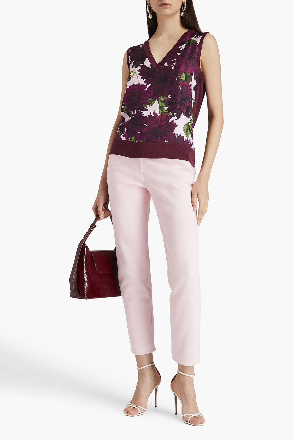 OSCAR DE LA RENTA Floral-print twill-paneled silk-blend vest