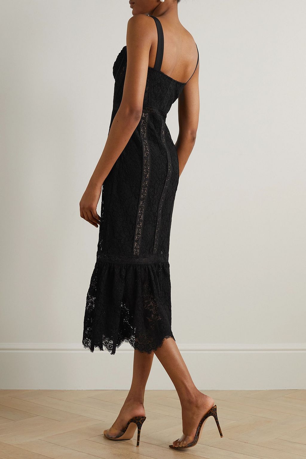 SELF-PORTRAIT Cutout ruffled cotton-blend guipure lace midi dress