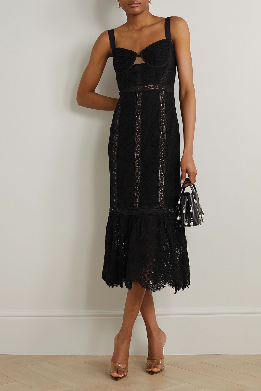 SELF-PORTRAIT Cutout ruffled cotton-blend guipure lace midi dress