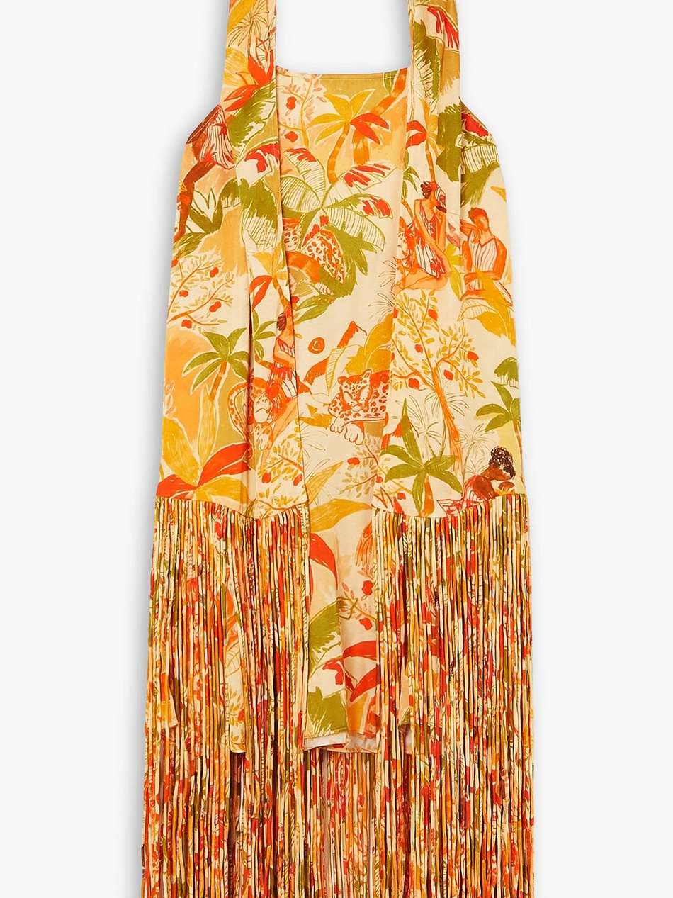 leopard forest sand printed crepe halterneck mini dress