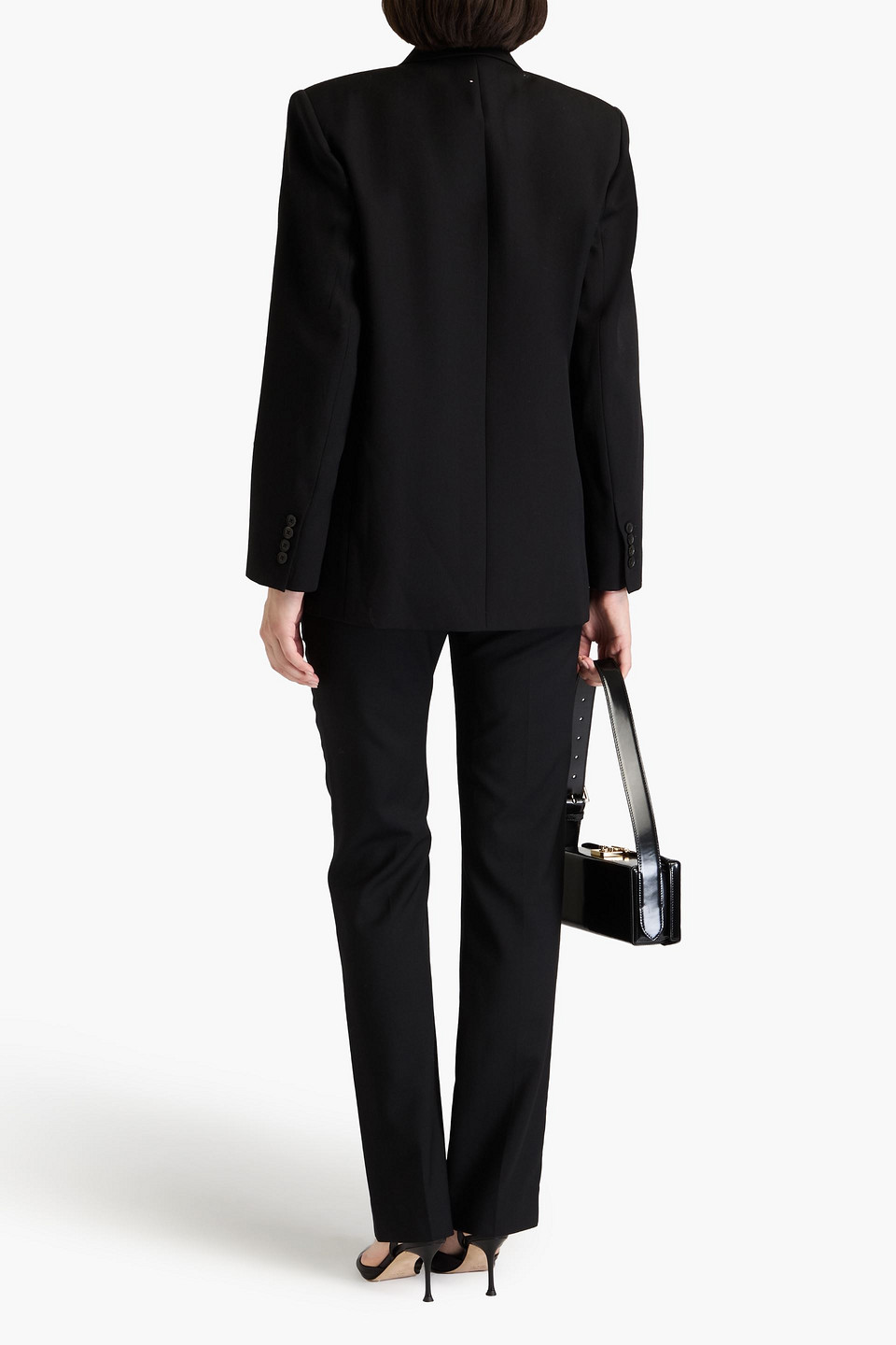 Nili Lotan Pimpton Double-breasted Grain De Poudre Wool Blazer In Black