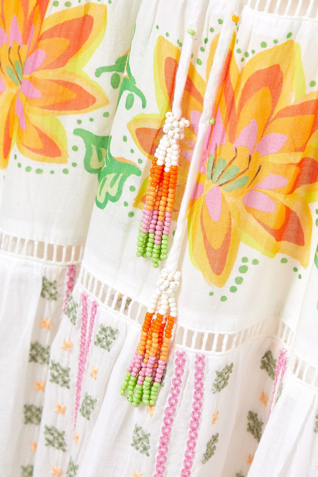 FARM RIO Maxikleid aus Baumwoll-Voile mit Blumenprint und Verzierungen