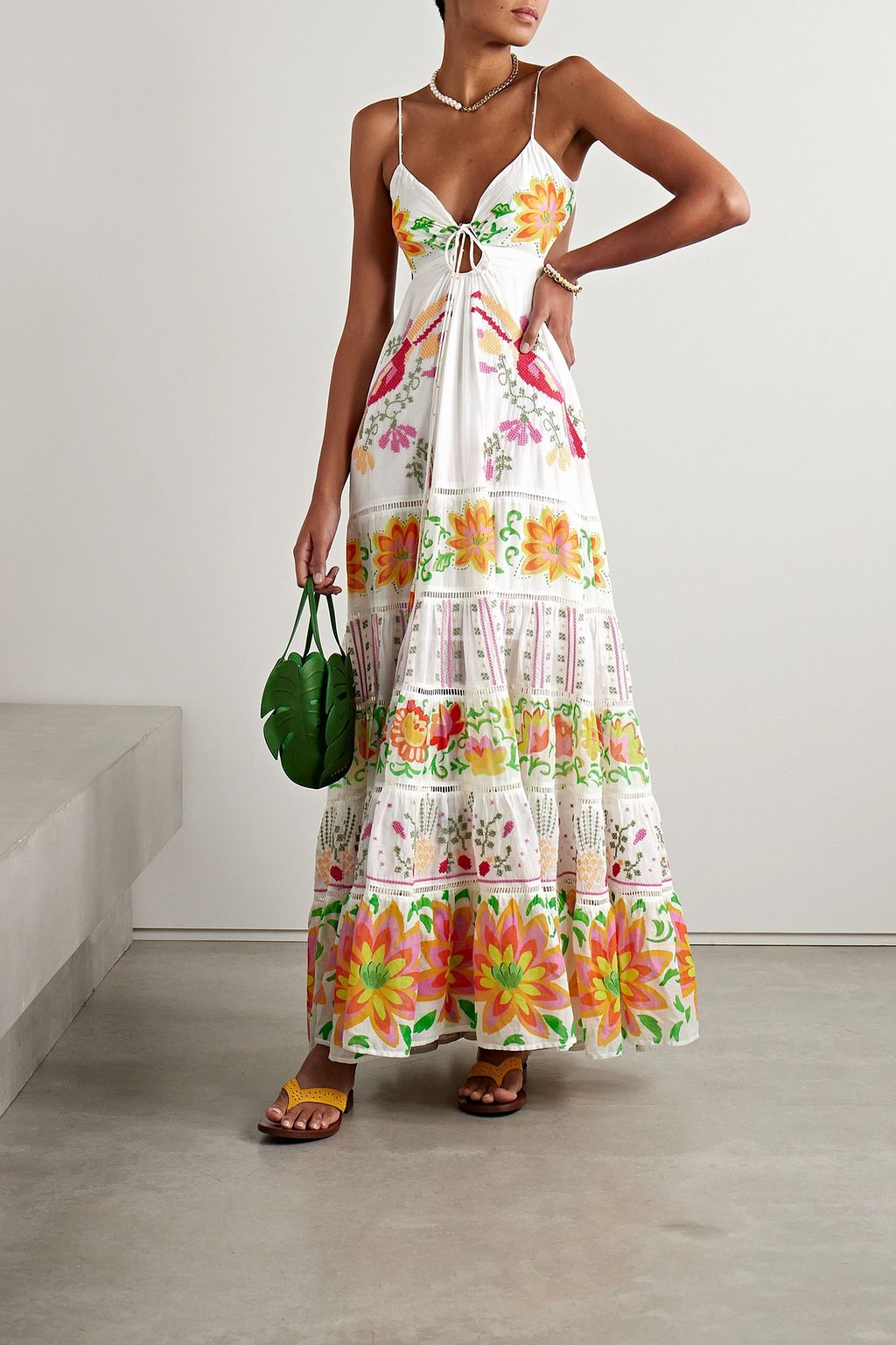 FARM RIO Maxikleid aus Baumwoll-Voile mit Blumenprint und Verzierungen