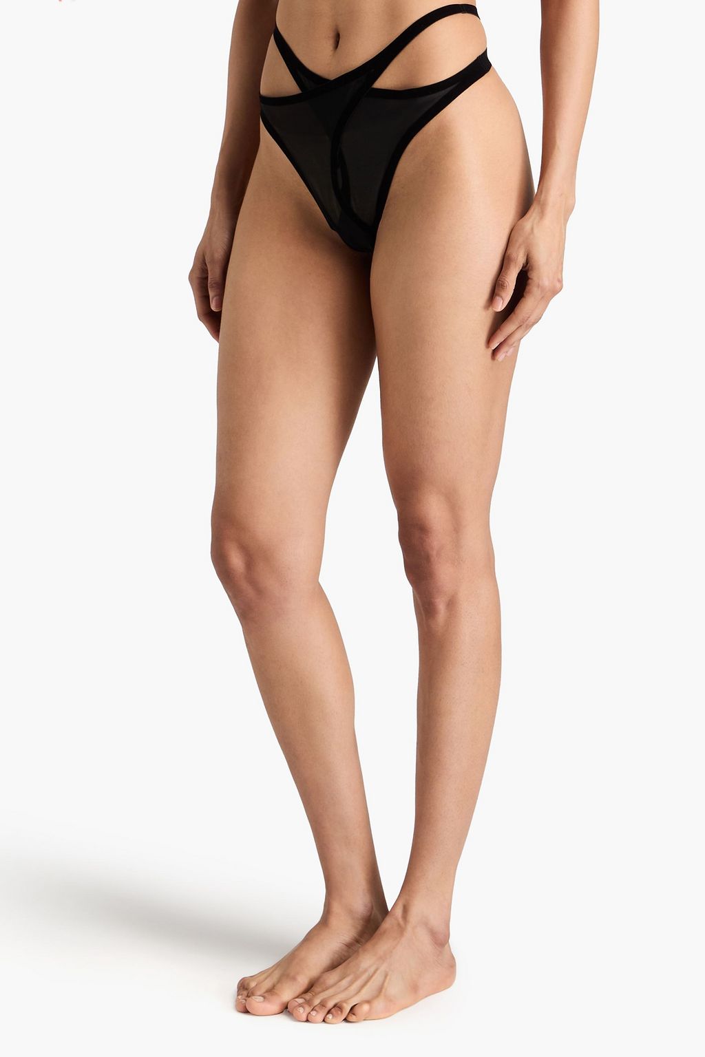 MUGLER X WOLFORD ثونغ "ماجلر" من نسيج التول المطاط بأجزاء مقصوصة بنمط وبري