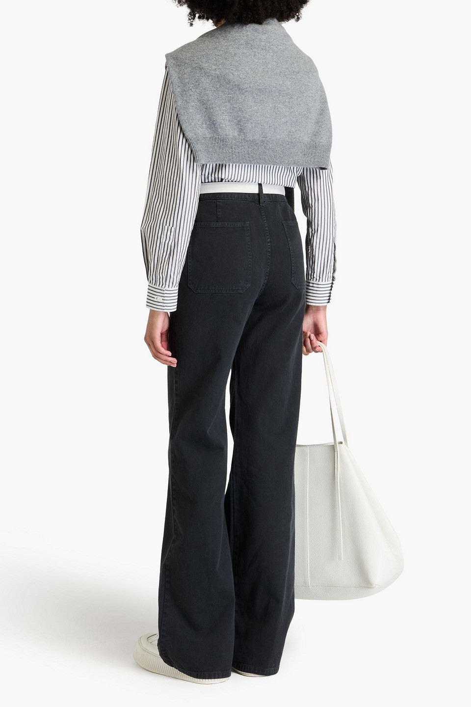 Shop Nili Lotan Quentin Cotton-twill Wide-leg Pants In Charcoal