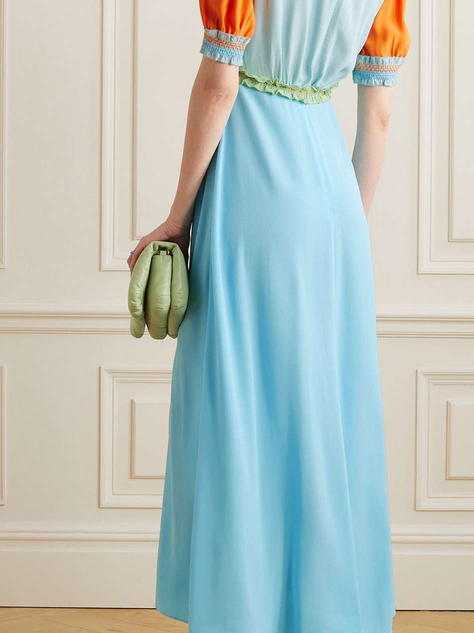 lea smocked color-block crepe midi dress