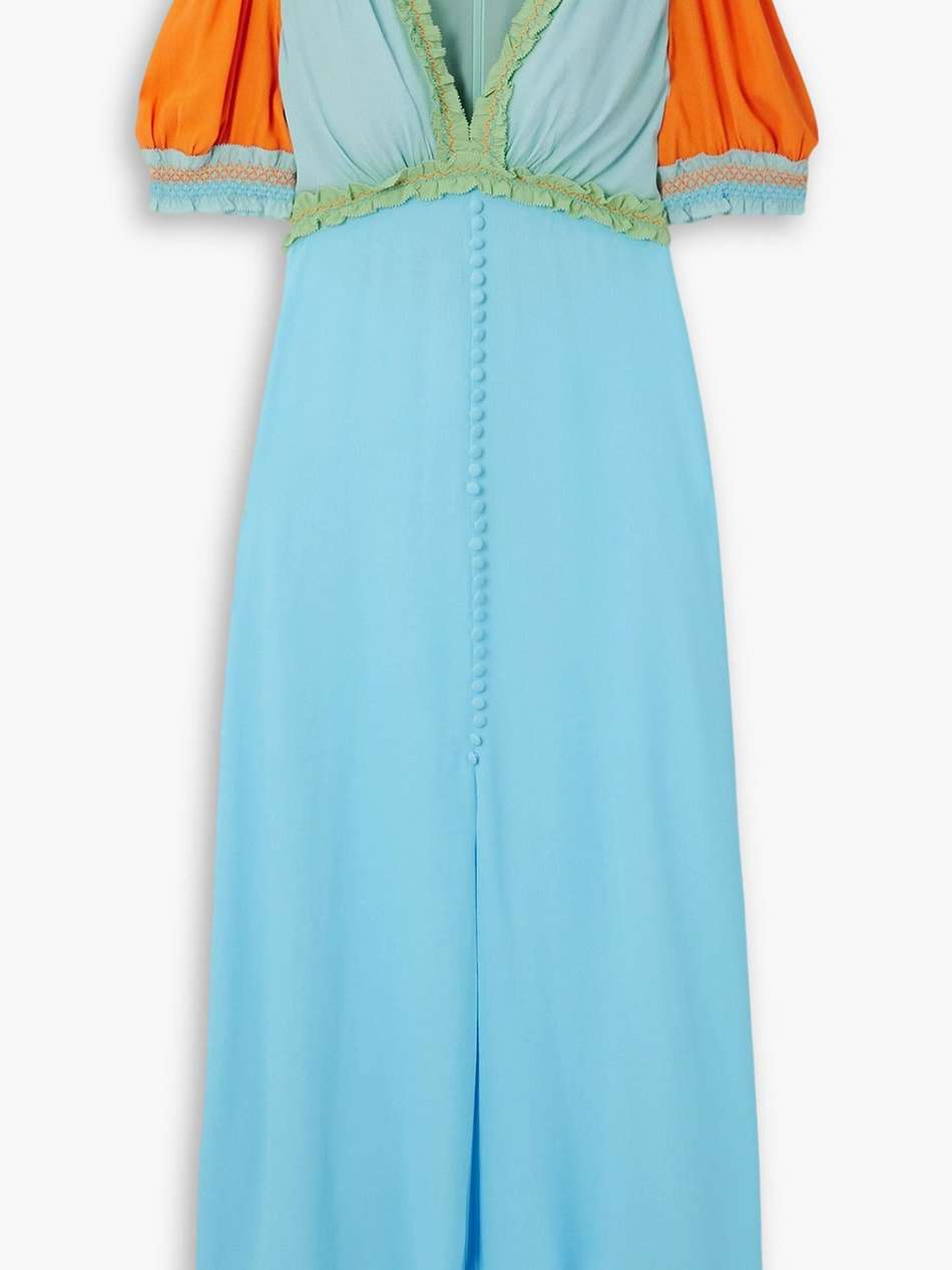 lea smocked color-block crepe midi dress