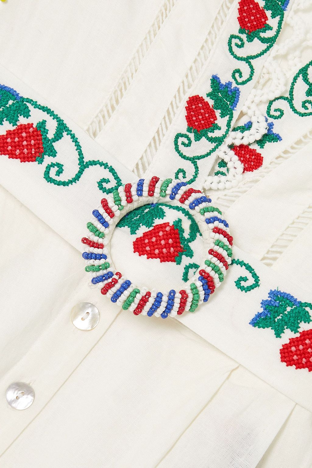 FARM RIO Belted scalloped embroidered linen-blend playsuit