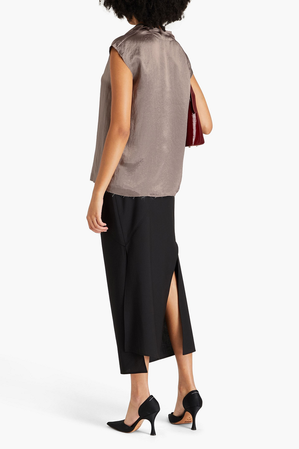 Tibi Draped Satin-crepe Top In Gray