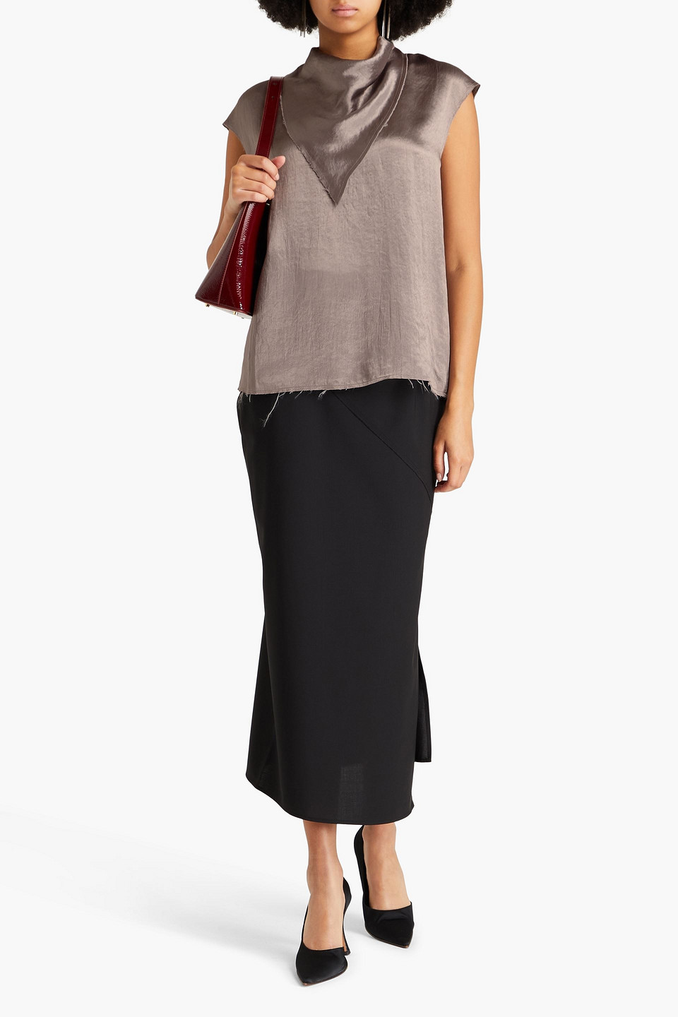Tibi Draped Satin-crepe Top In Gray