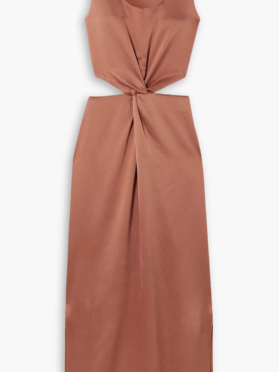 lucca twist-front cutout satin midi dress