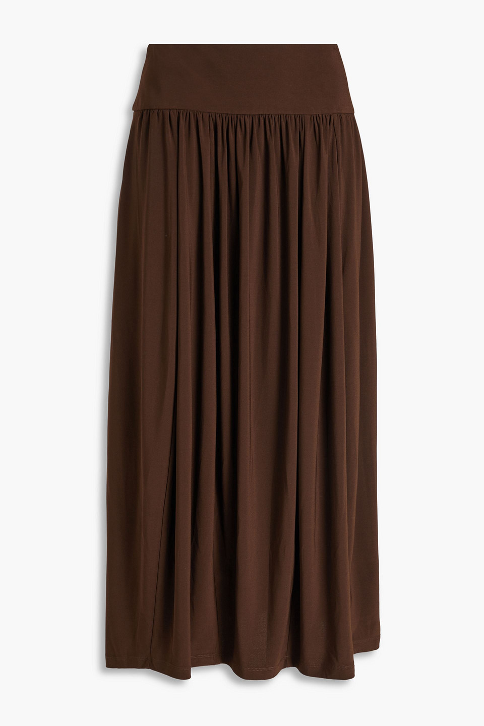 Tibi Gathered Jersey Midi Skirt In Dark Brown