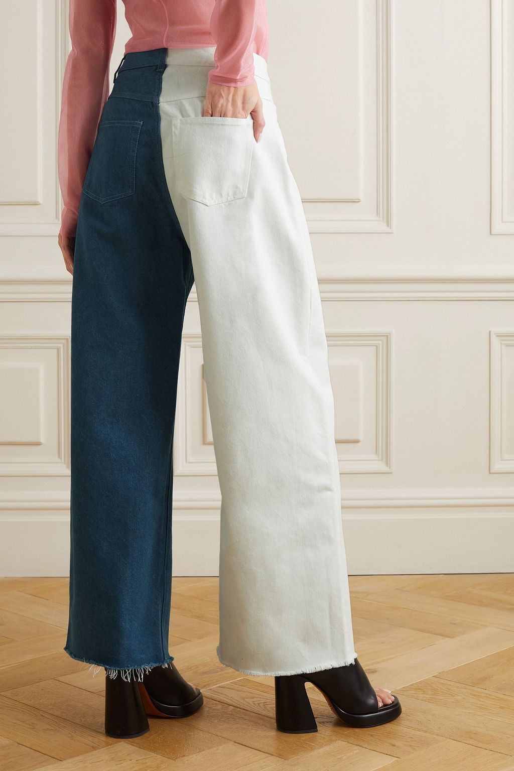 MARQUES' ALMEIDA Two-tone high-rise boyfriend jeans