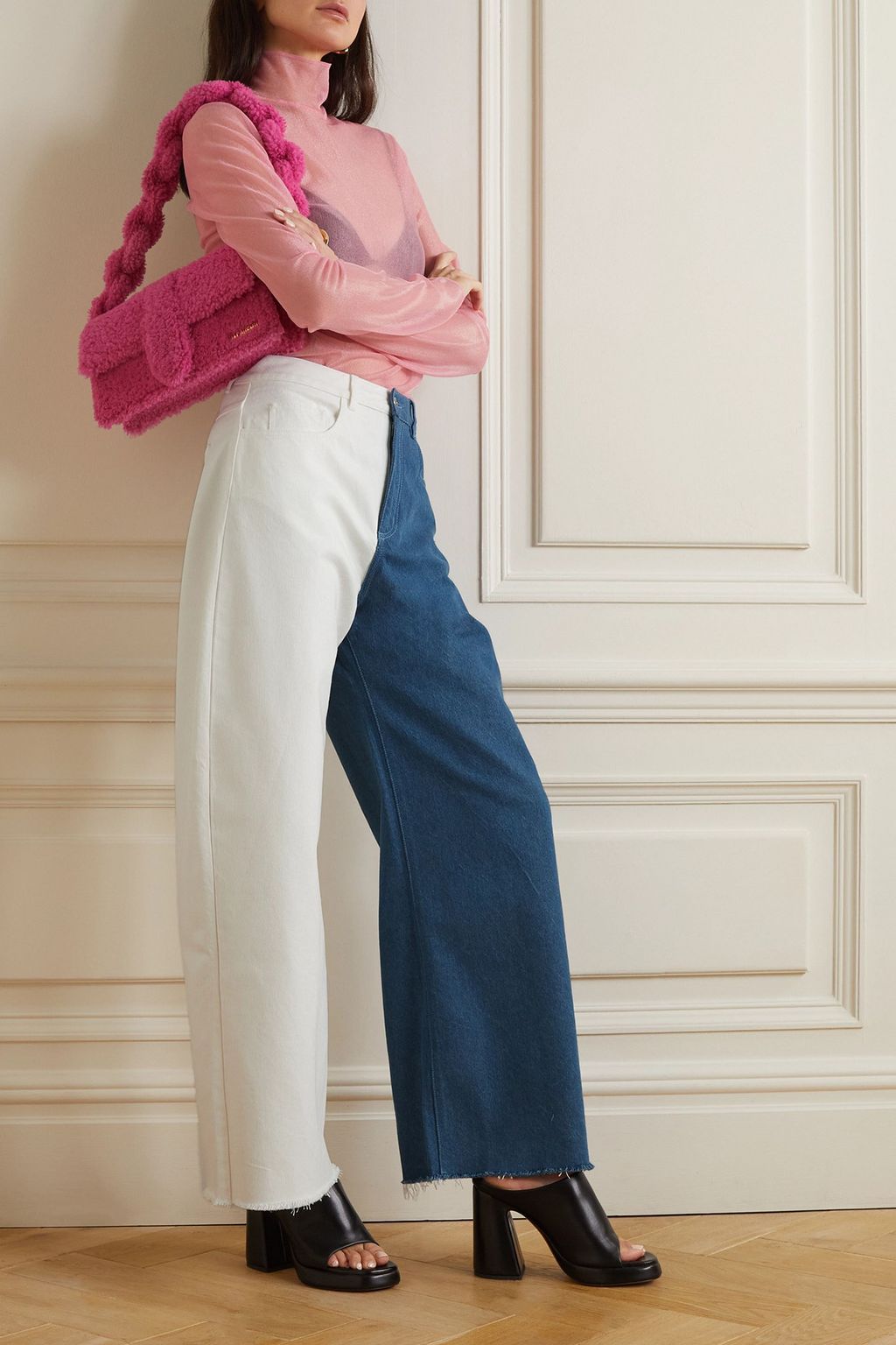 MARQUES' ALMEIDA Two-tone high-rise boyfriend jeans