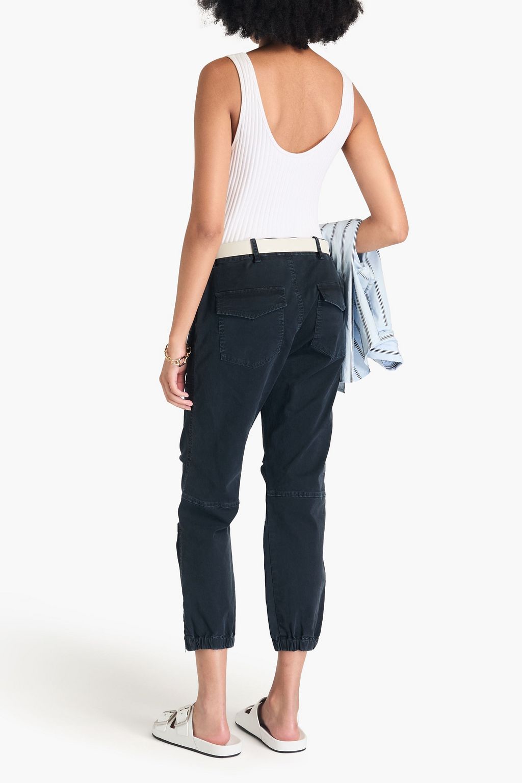 NILI LOTAN Cropped stretch-cotton twill tapered pants