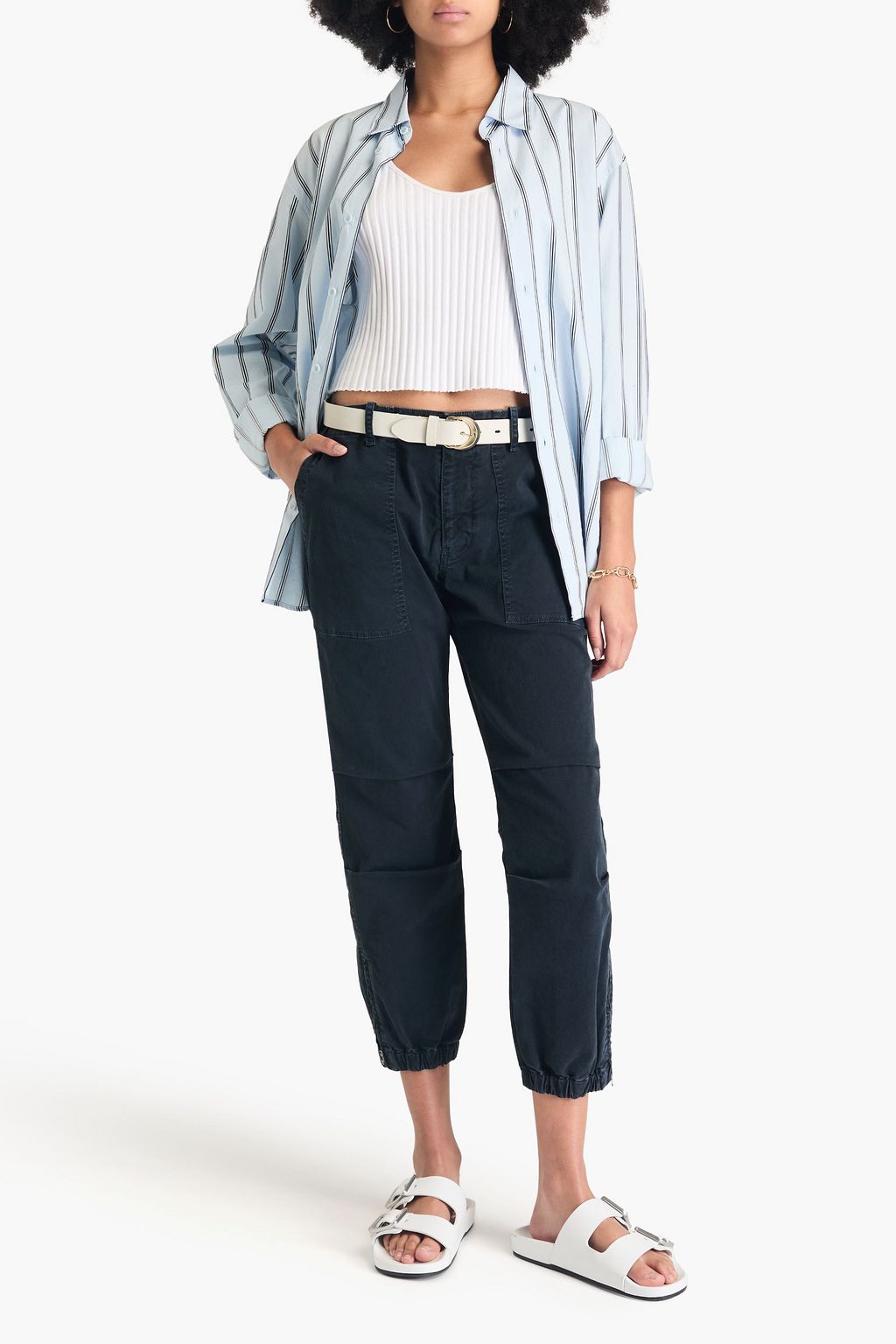NILI LOTAN Cropped stretch-cotton twill tapered pants