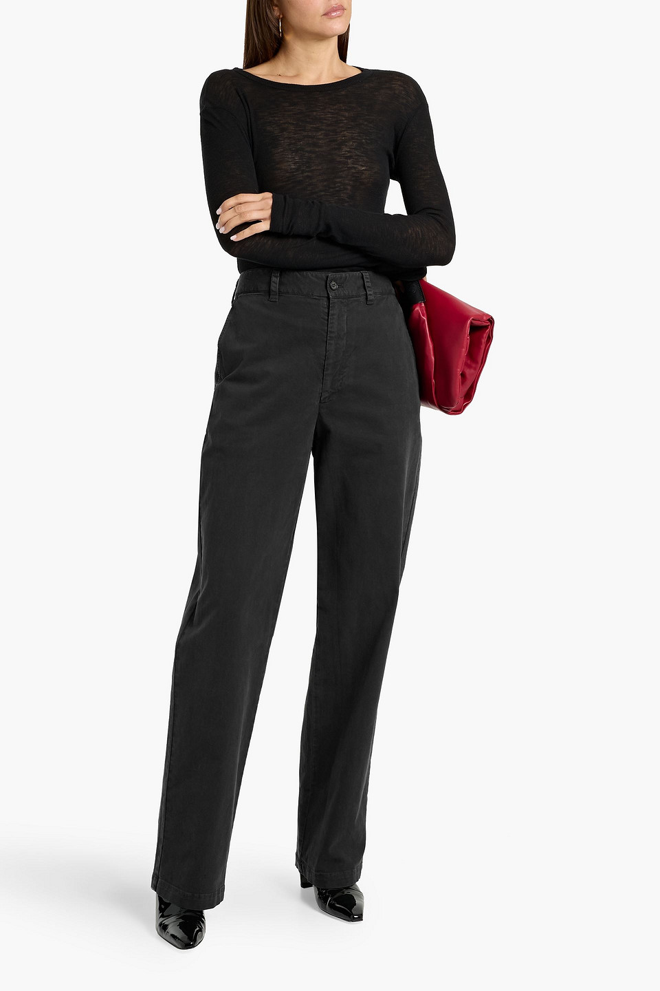 Nili Lotan Elliot Stretch-cotton Twill Straight-leg Pants In Black