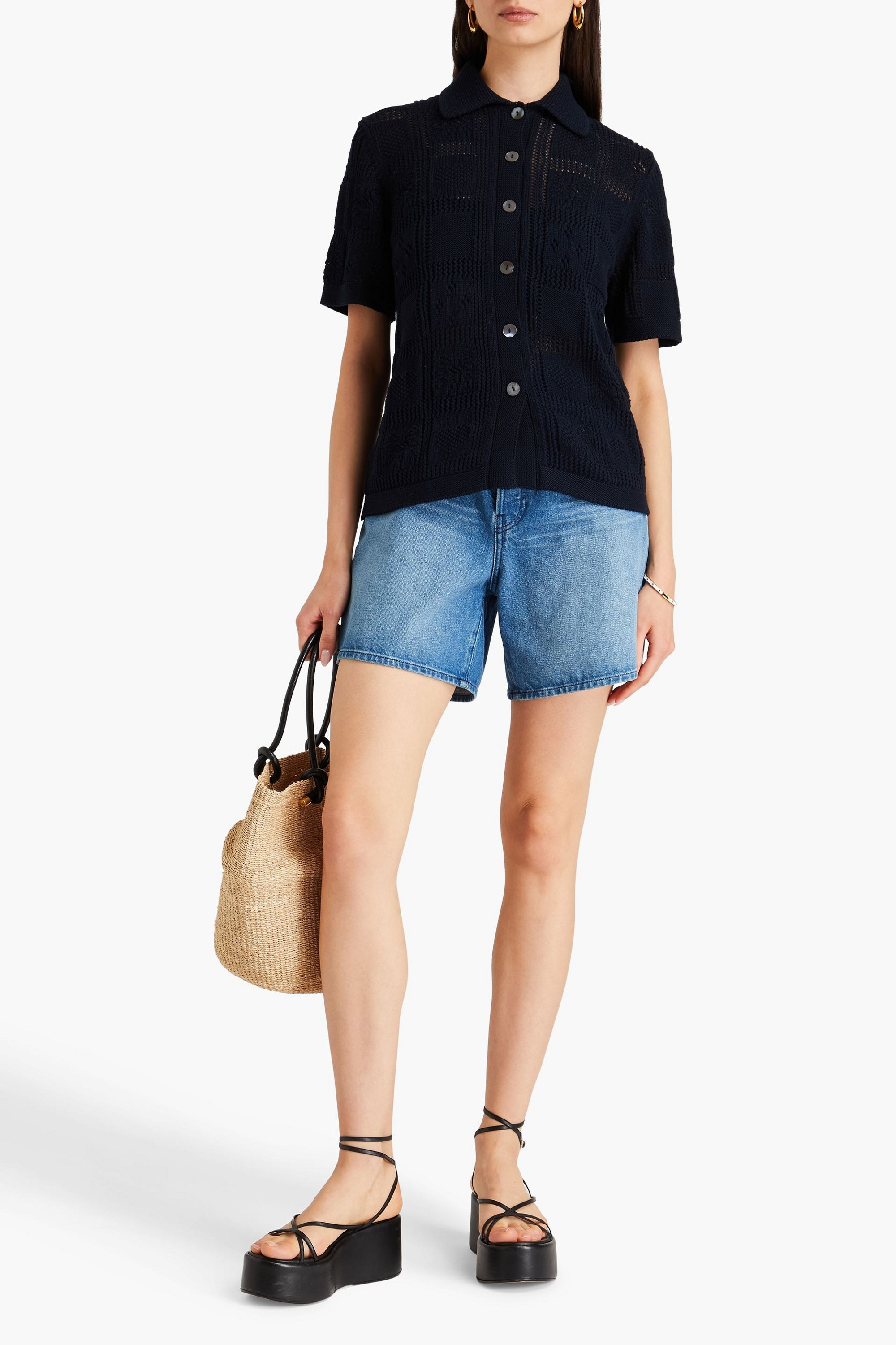 COTTON BY AUTUMN CASHMERE Pointelle-knit cotton shirt