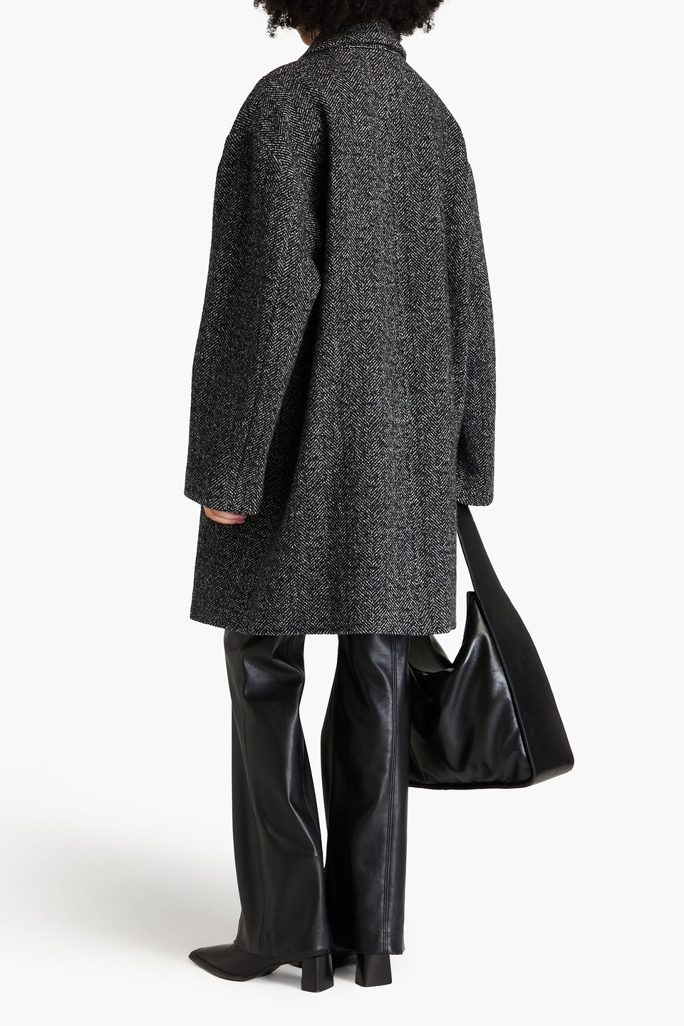 Nili Lotan Herringbone Wool Coat In Black