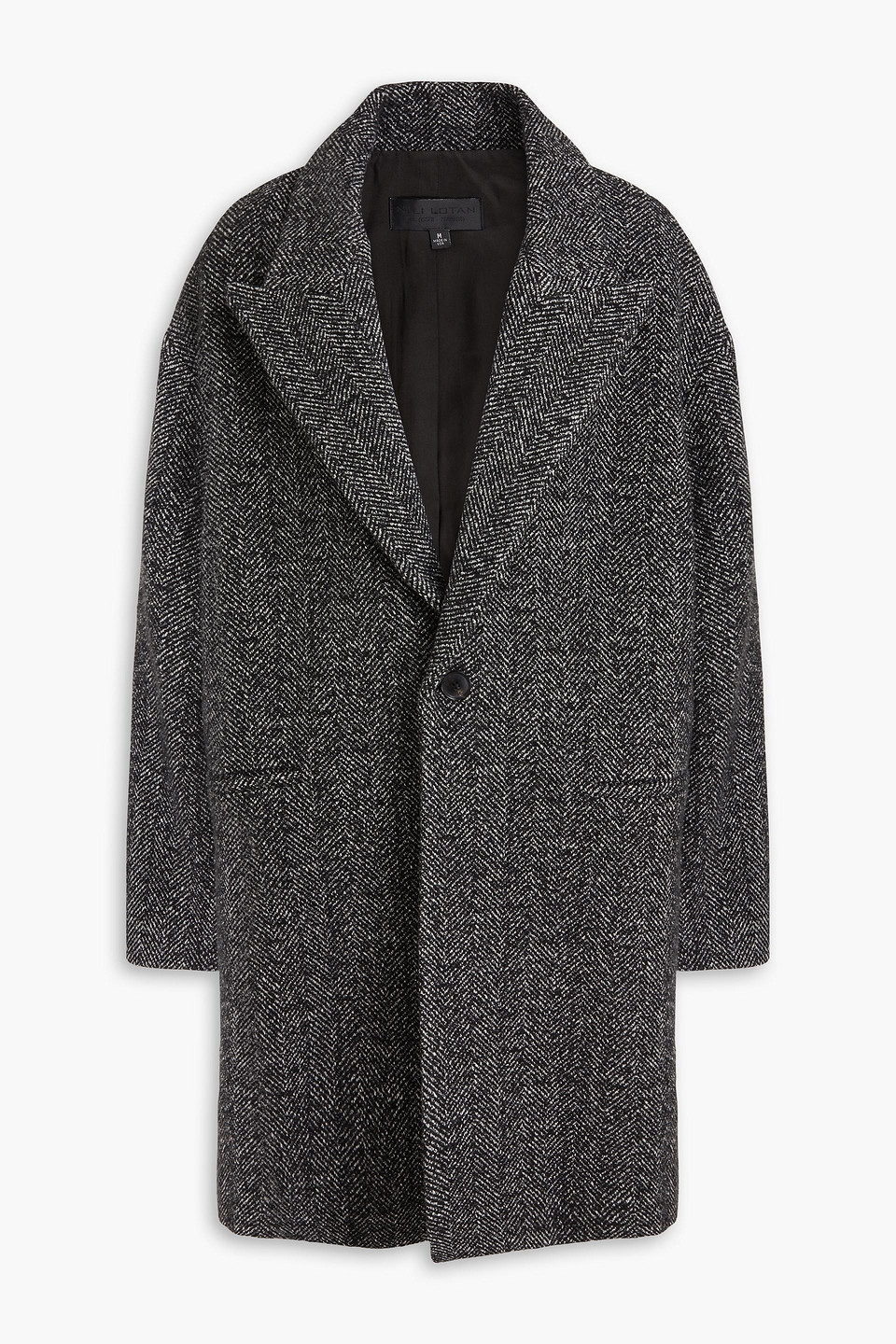 Nili Lotan Herringbone Wool Coat In Black
