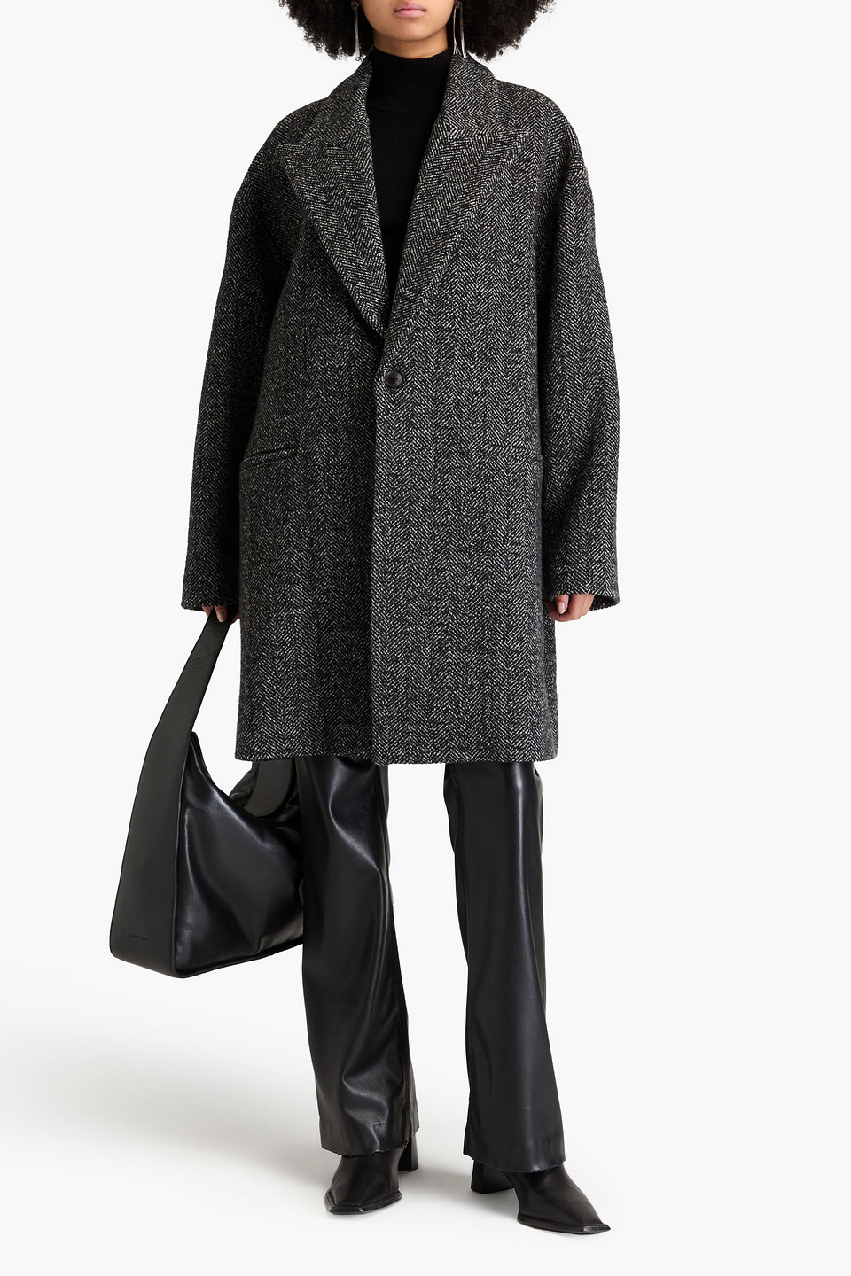Nili Lotan Herringbone Wool Coat In Black