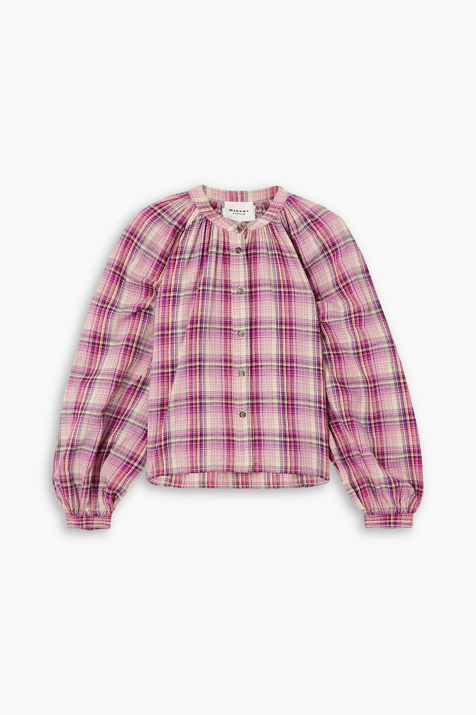 Shop Isabel Marant Étoile Blandine Checked Cotton And Linen-blend Blouse In Magenta